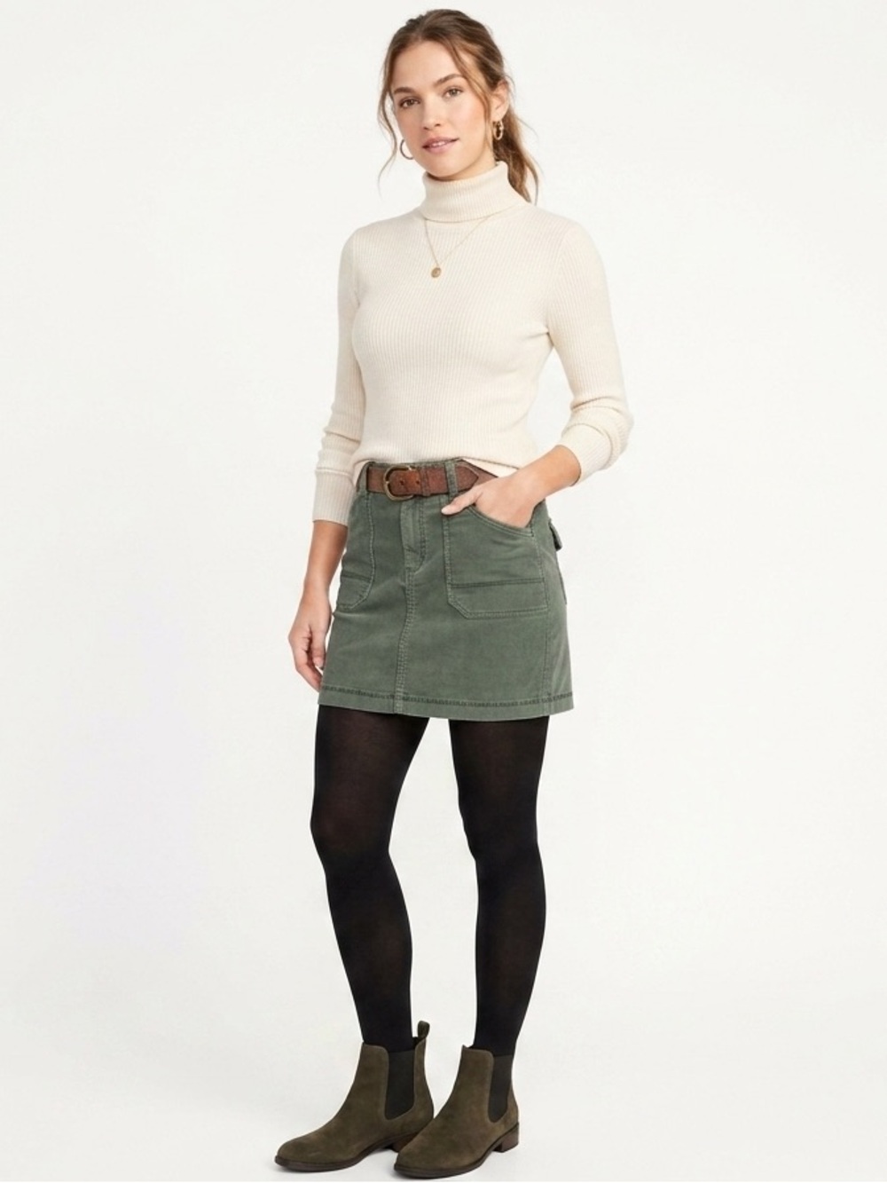 Old Navy Olive Utility Mini Skirt with Patch Pockets